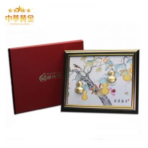 足金足銀999葫蘆福祿相框擺臺(tái)掛件客廳裝飾畫